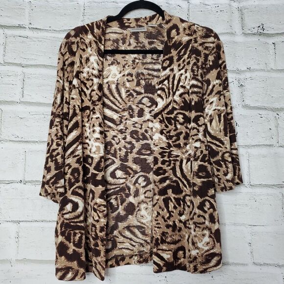 Chico's Travelers Brown & Tan Open Front Animal Print Cardigan Jacket Chico's 1 - Picture 1 of 7